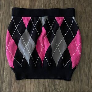 Current Mood by Dollskill Backyard Betty Argyle Mini Skirt Pink Black White S